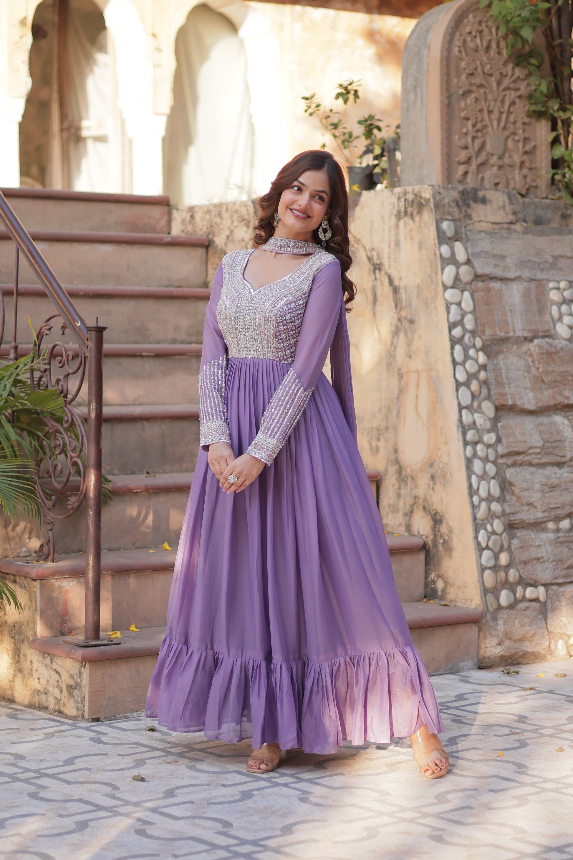 Lavender Sequins Georgette Dress
