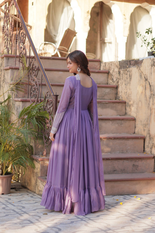 Lavender Sequins Georgette Dress