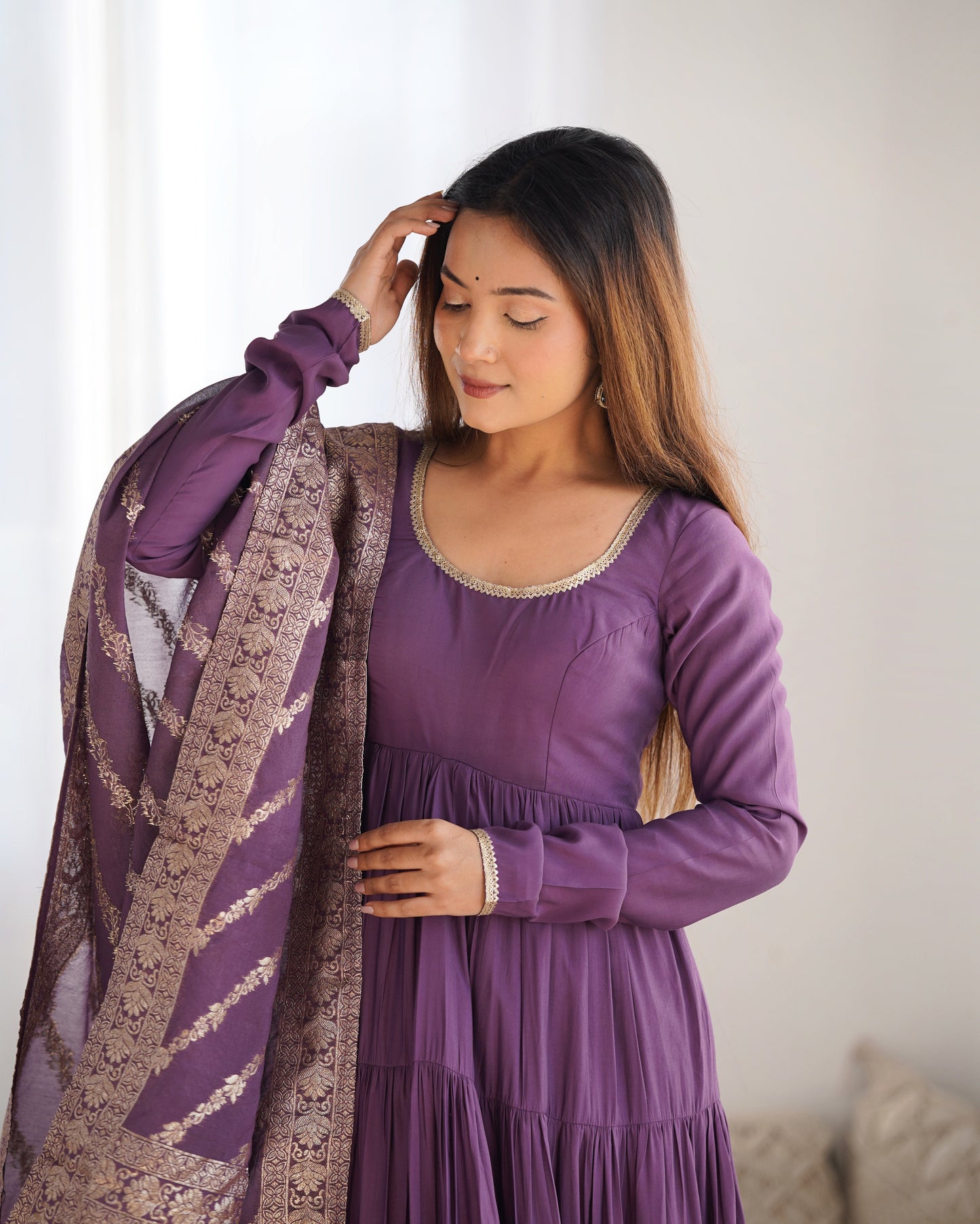 Lavender Silk Anarkali Suit With Dupatta 2