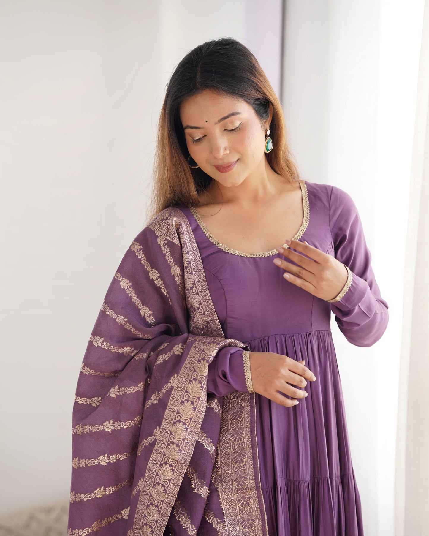 Lavender Silk Anarkali Suit With Dupatta 3