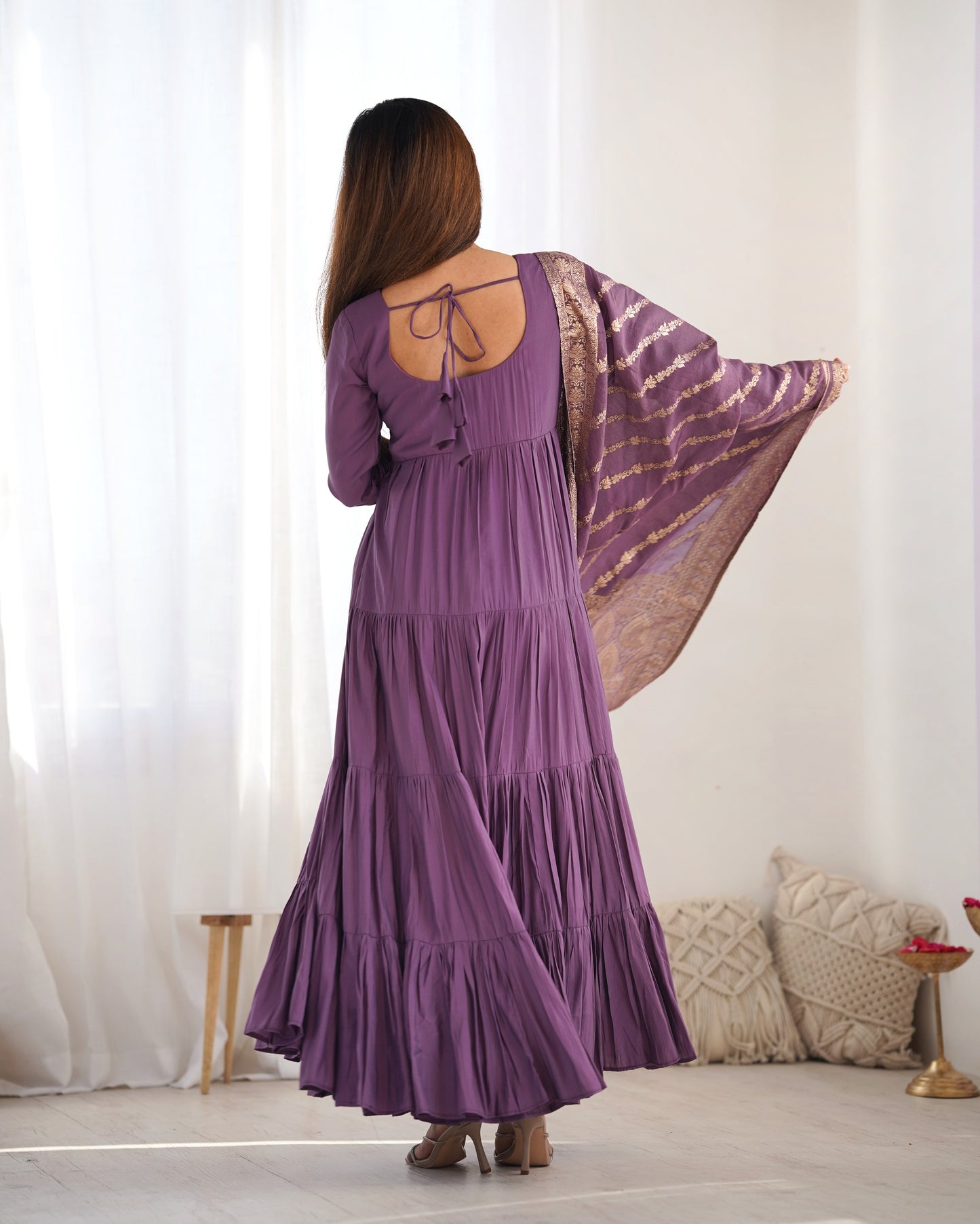 Lavender Silk Anarkali Suit With Dupatta 7
