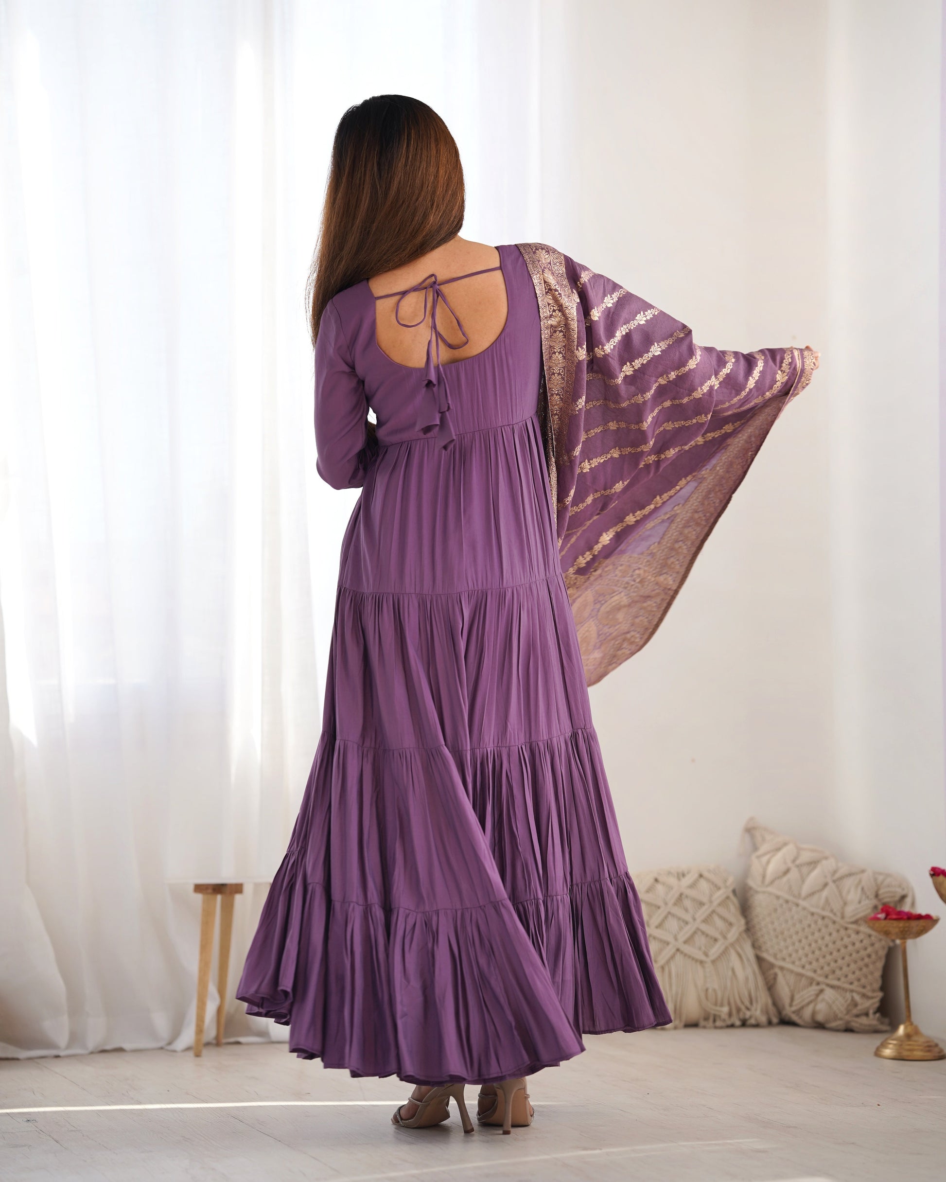 Lavender Silk Anarkali Suit With Dupatta 7