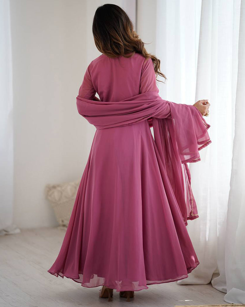 Lavish Loom Dusty Onion Handwork Neck Design Anarkali Suit With Dupatta