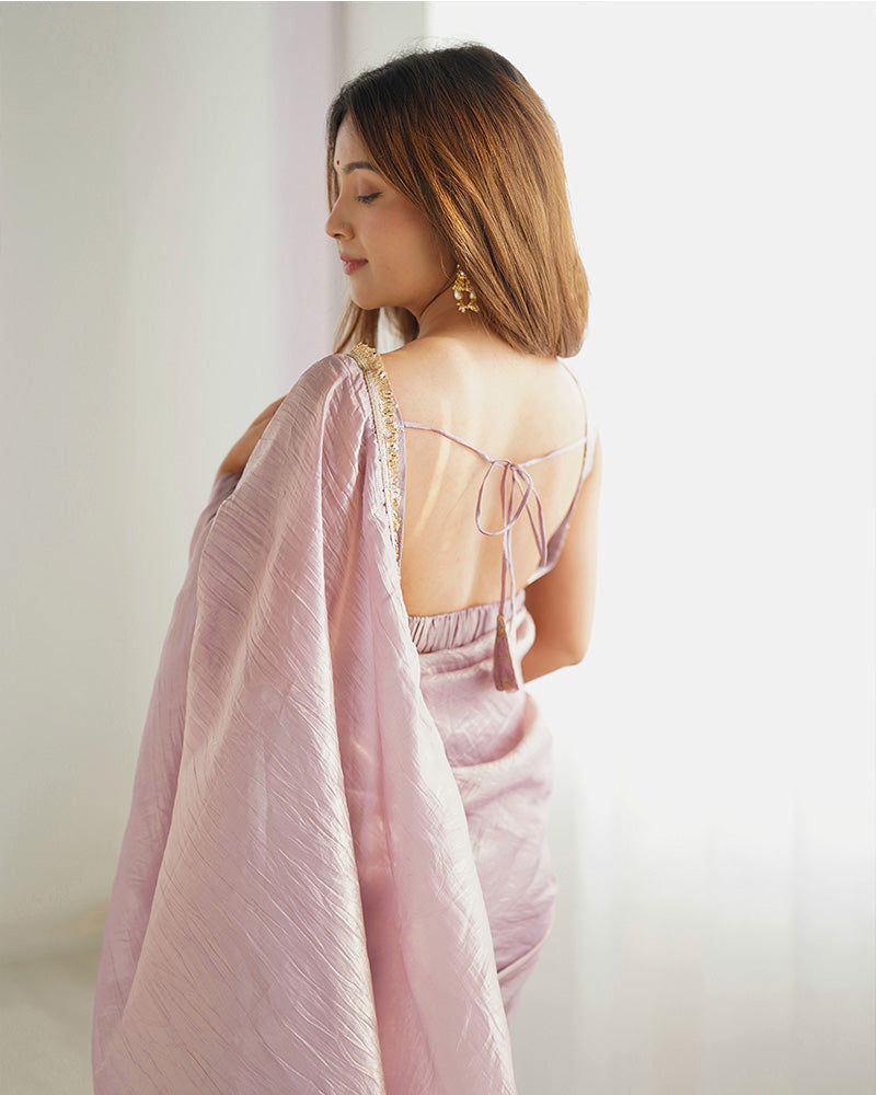 Light Dusty Pink Color Tissue Silk Pre Draped Saree