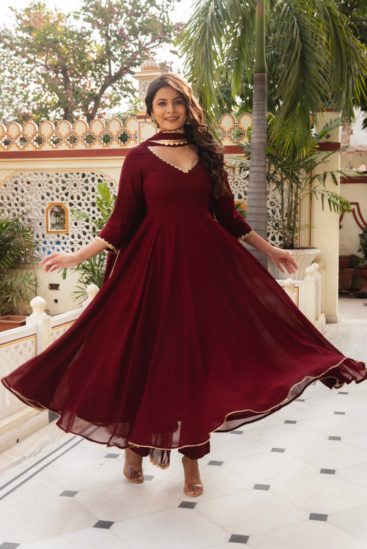 Mihika Maroon Color Faux Georgette Anarkali Suit Set