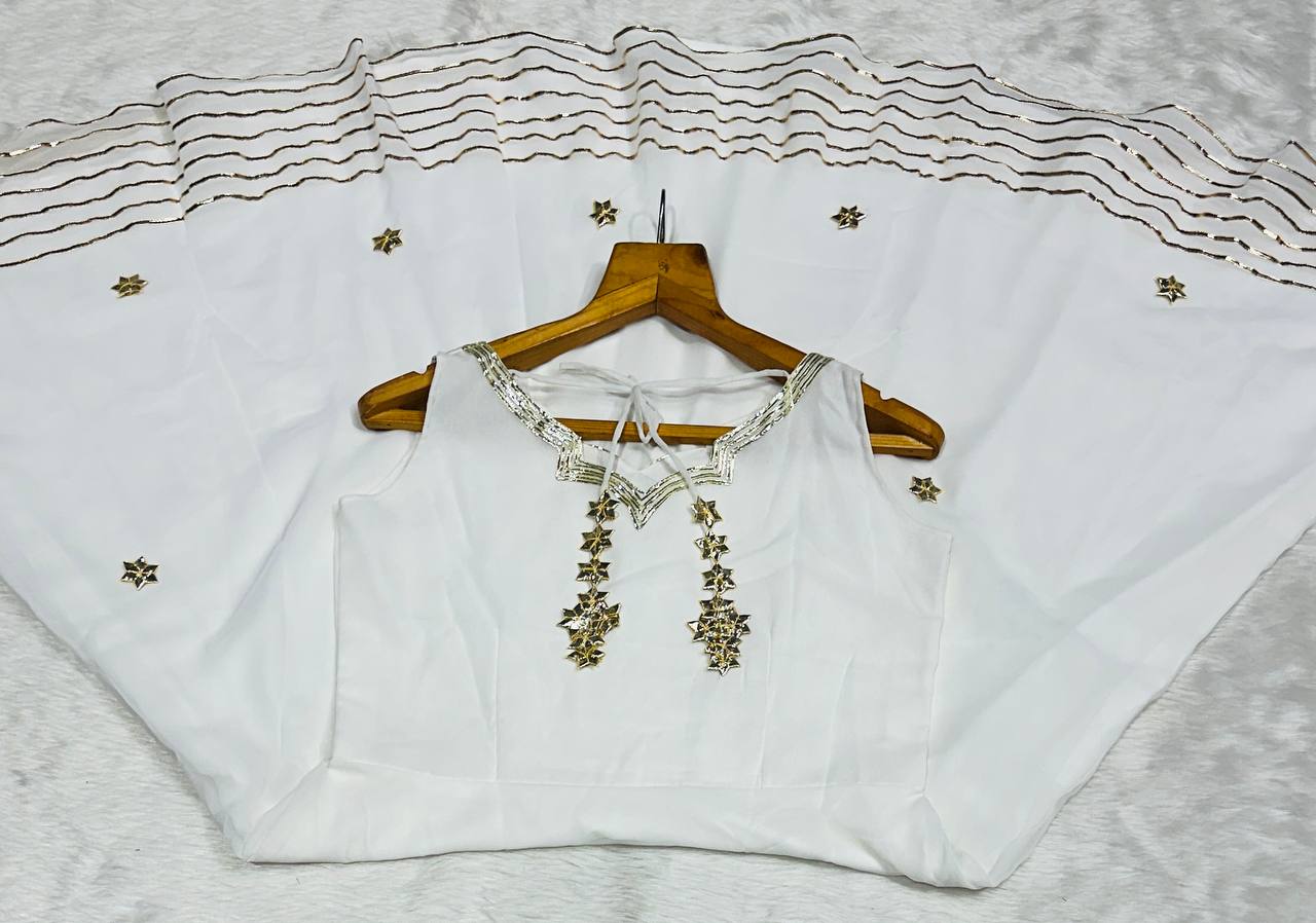 Nivara White Faux Georgette Anarkali Set with Hand Gotta Work