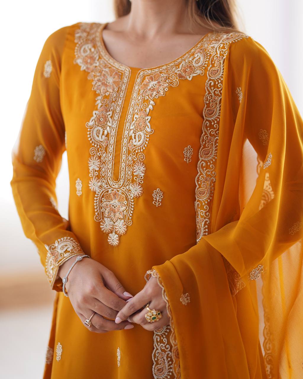 Orange Georgette Embroidered Kurta Set