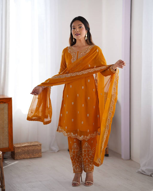 Orange Georgette Embroidered Kurta Set