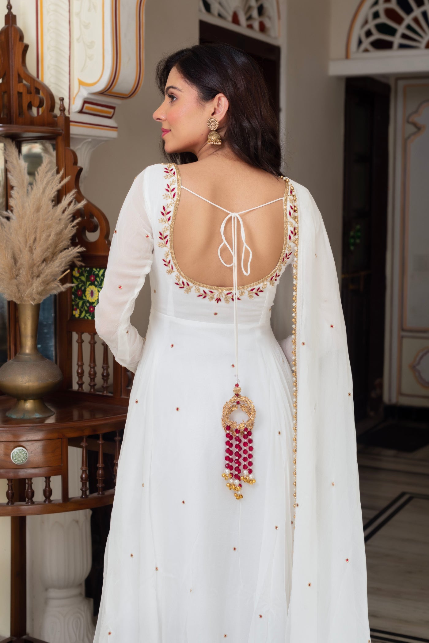 Pavitra White Georgette Hand Work Anarkali Suit Set With Dupatta