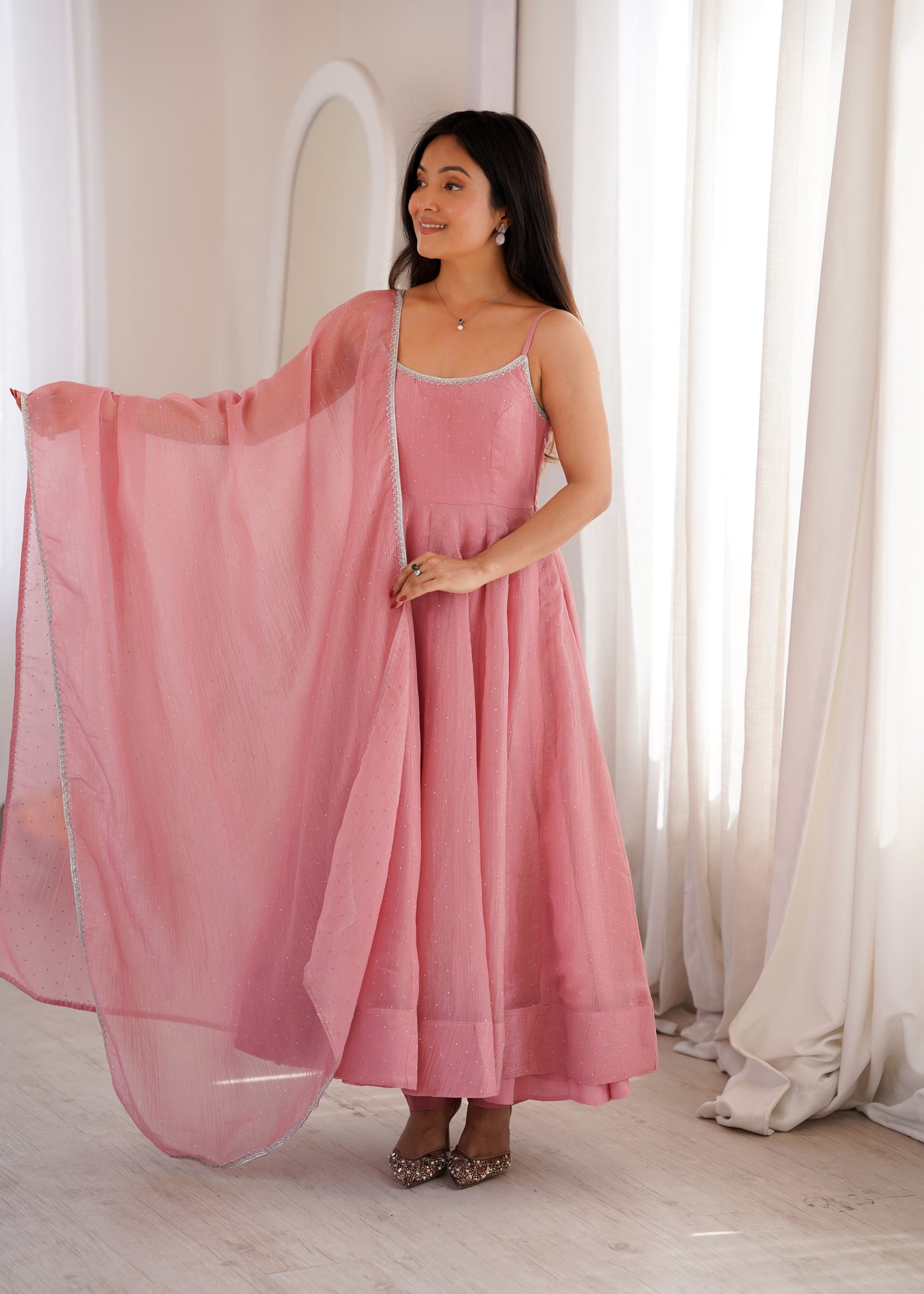 Pink Anarkali Suit with Dupatta for Party Wear