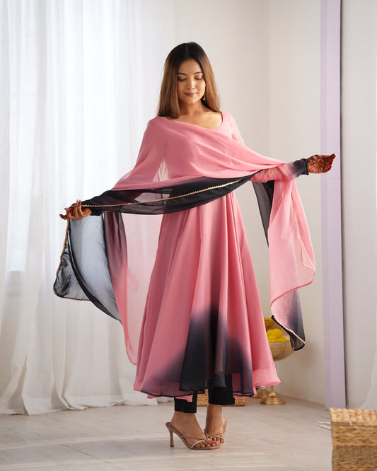 Pink Georgette Anarkali Suit With Dupatta