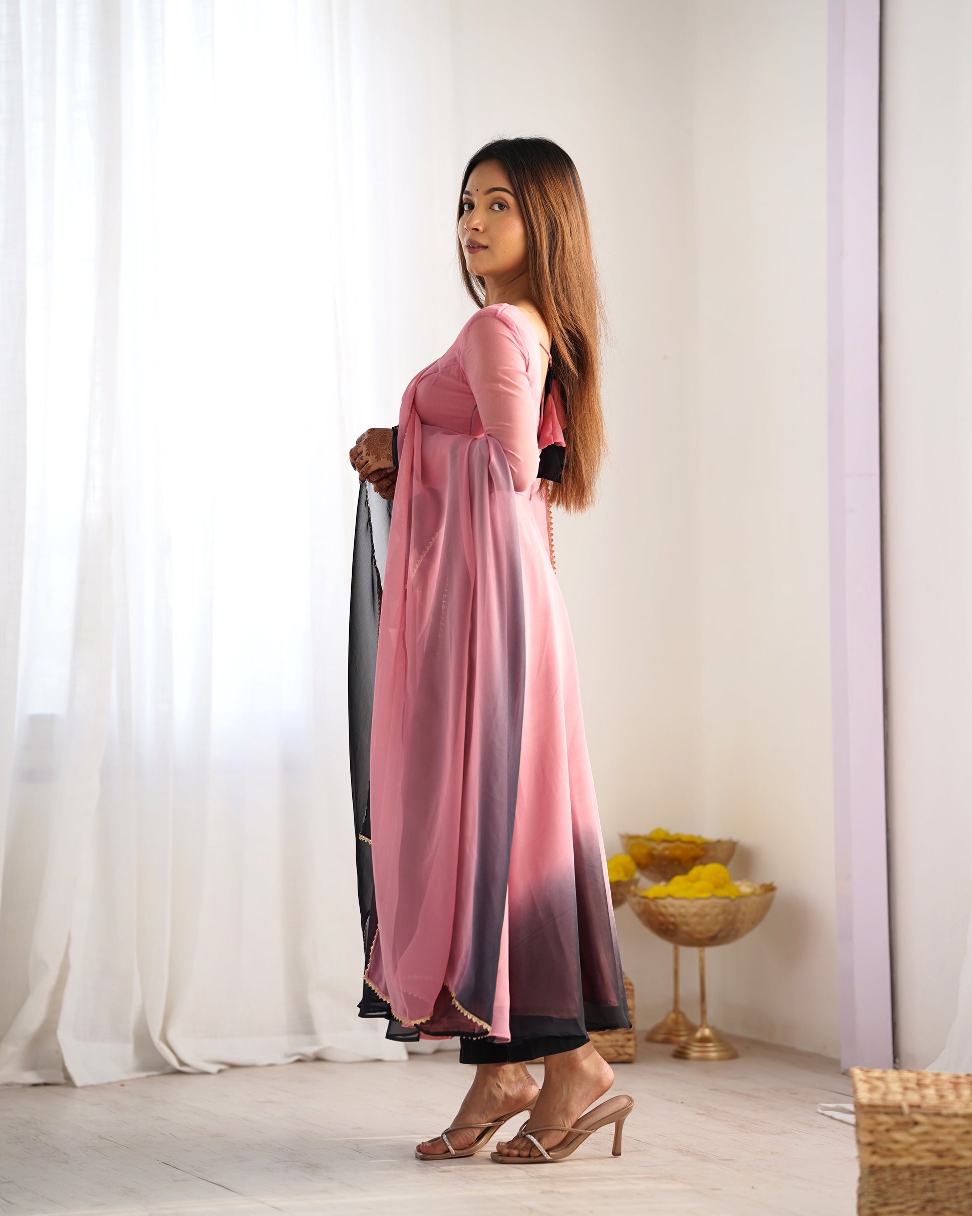 Pink Georgette Anarkali Suit With Dupatta
