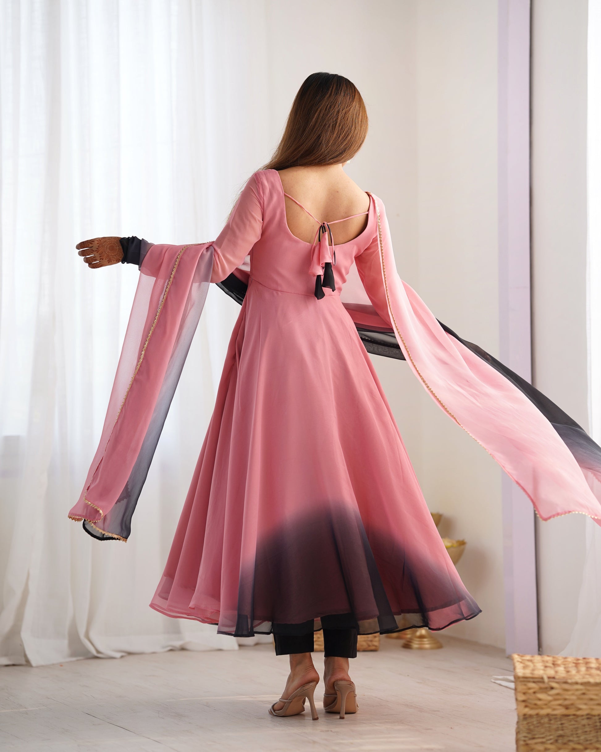 Pink Georgette Anarkali Suit With Dupatta