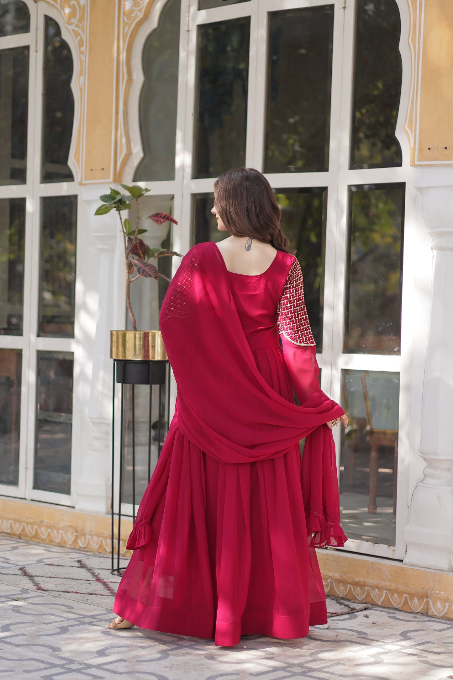 Pink Georgette Embroidered Ethnic Wear Dress