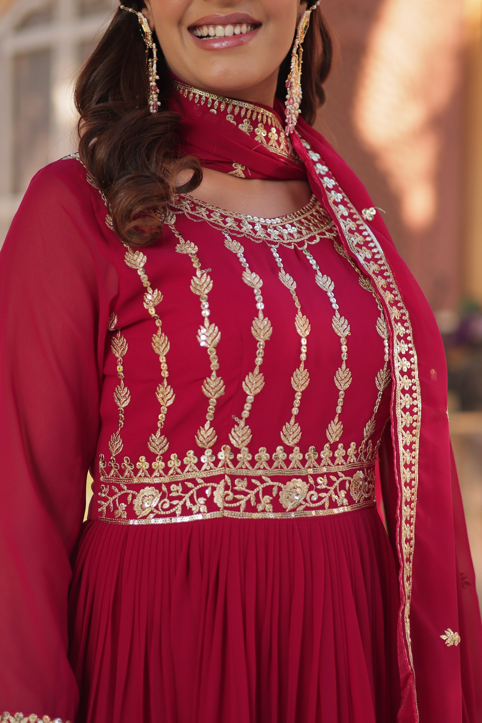Pink Georgette Embroidery Maxi Ethnic Gown