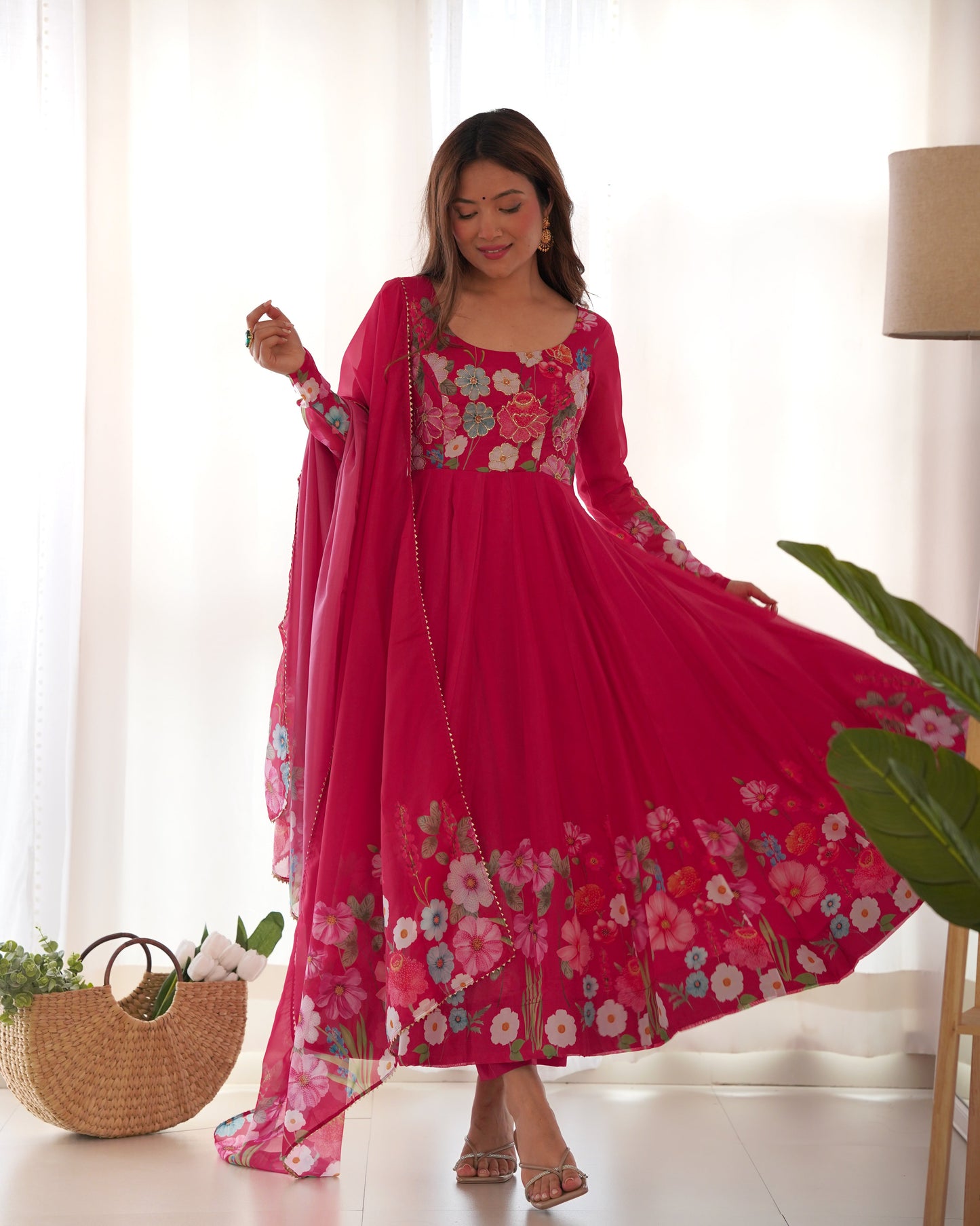 Pink Organza Anarkali Set 5
