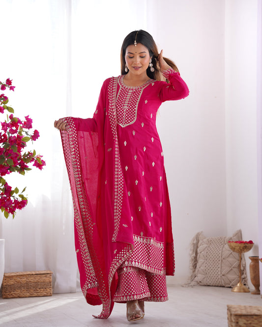 Pink Silk Embroidered Kurta Set