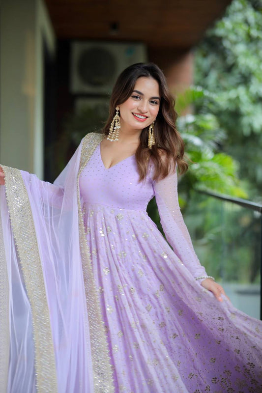Aniska Purple Embroidered Anarkali Suit Set