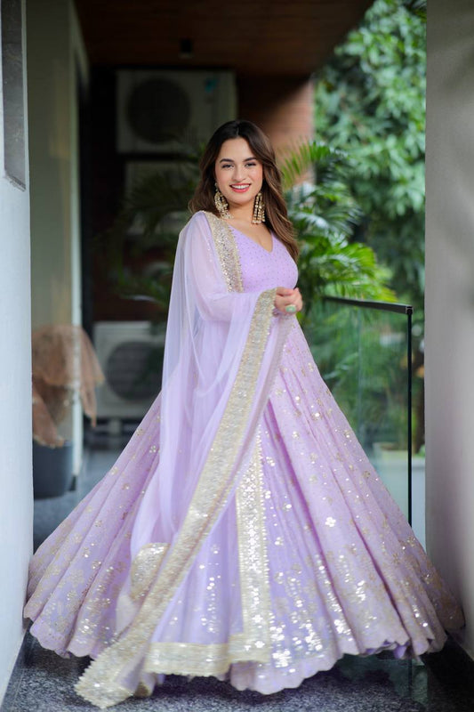 Aniska Purple Embroidered Anarkali Suit Set