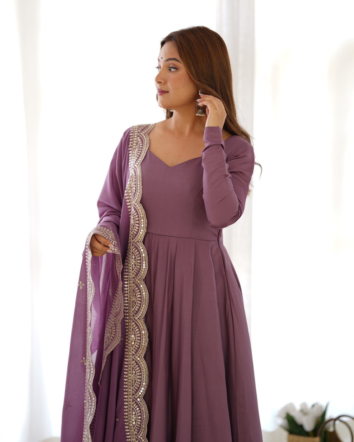 Purple Silk Anarkali Suit With Embroidered 7