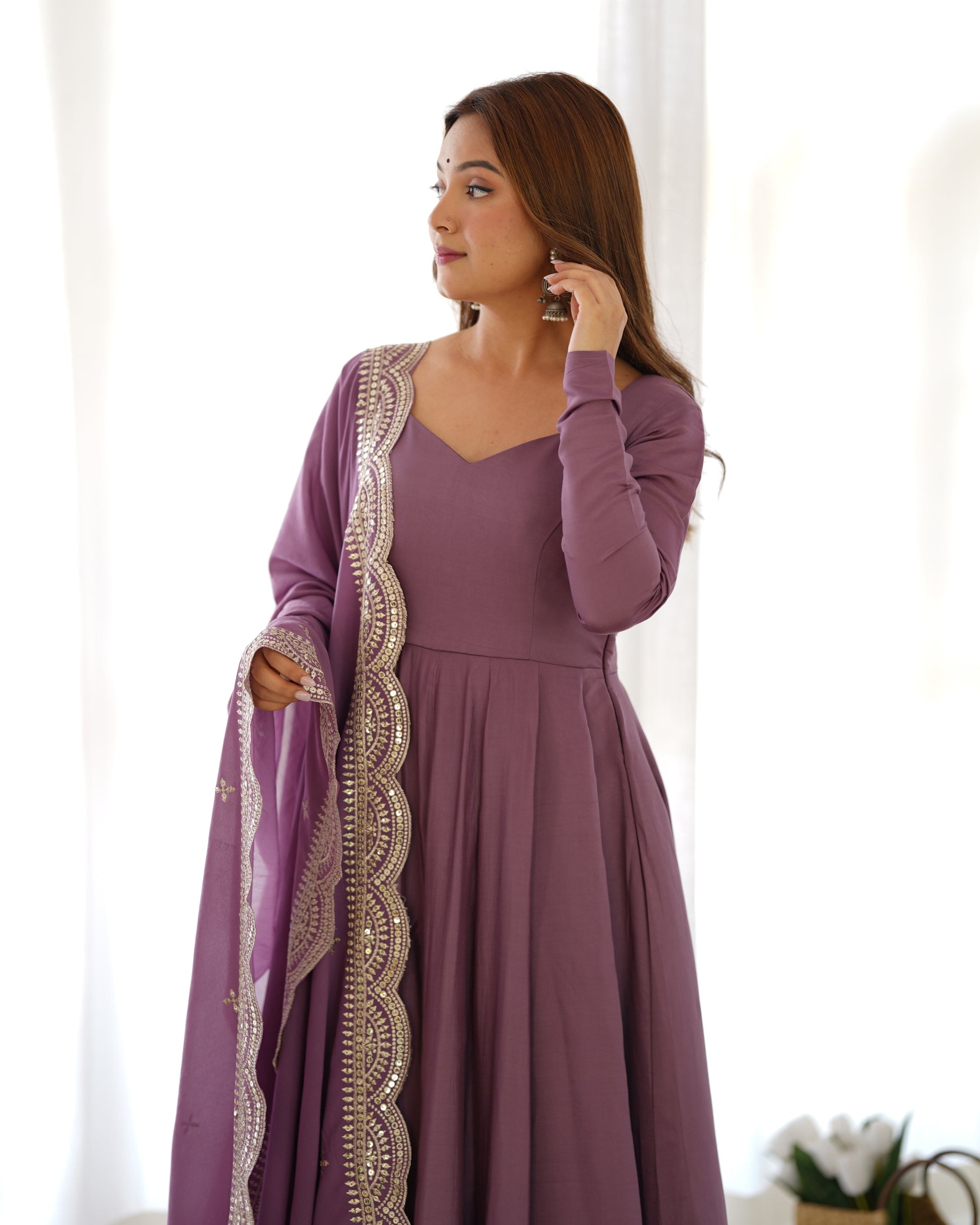 Purple Silk Anarkali Suit With Embroidered 7