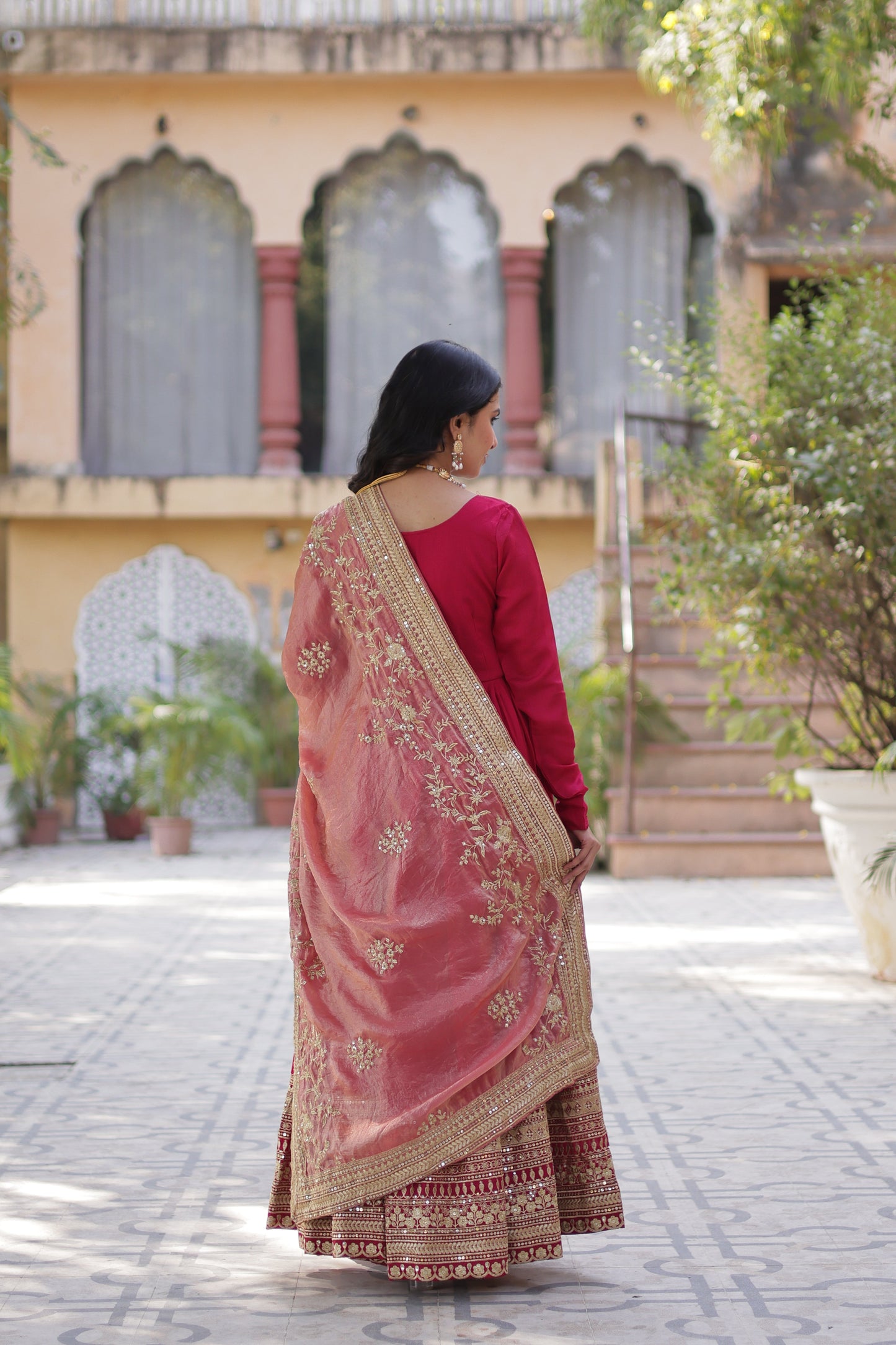 Red Anarkali Gown With Dupatta