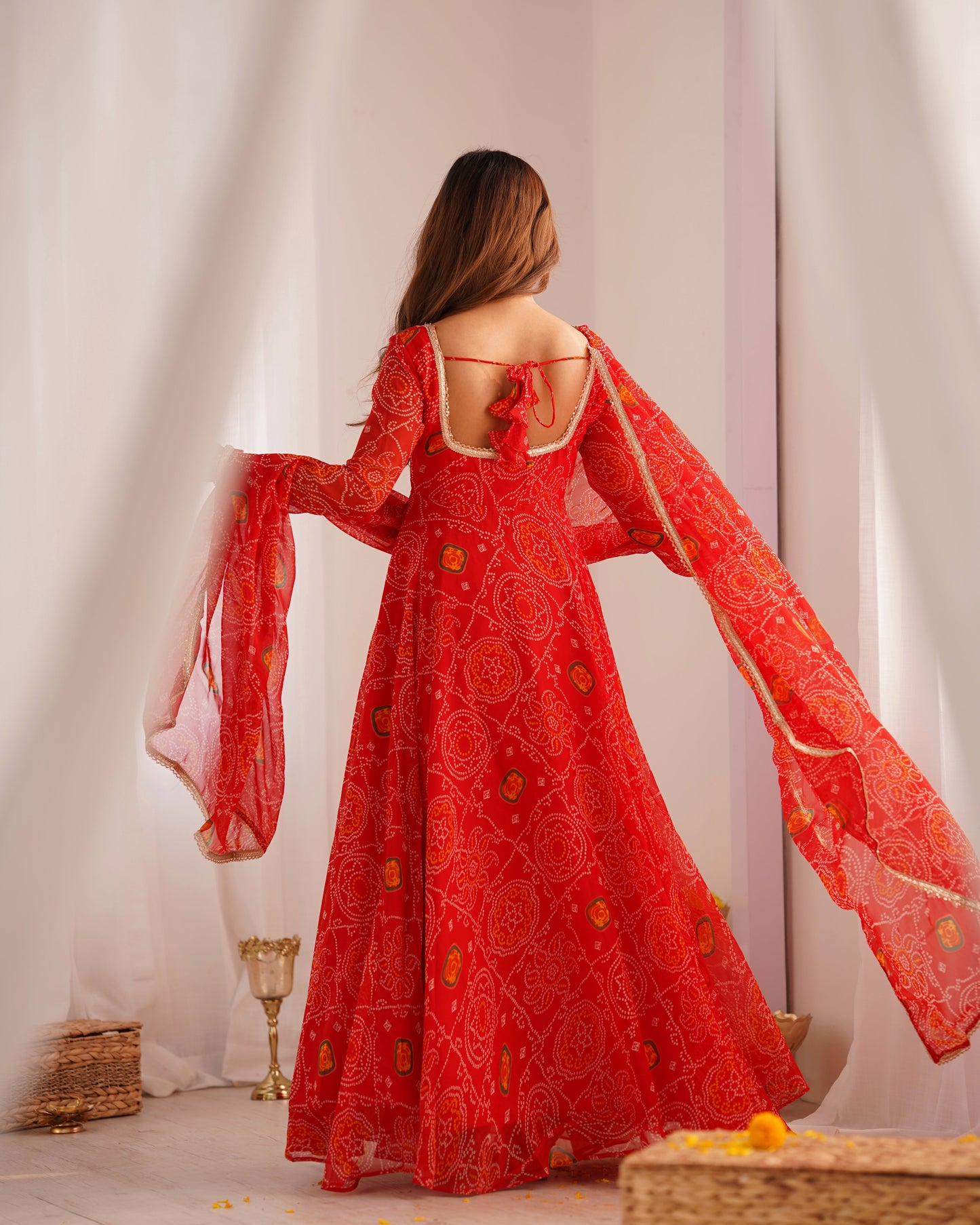 Red Bandhani Printed Anarkali Suit 9