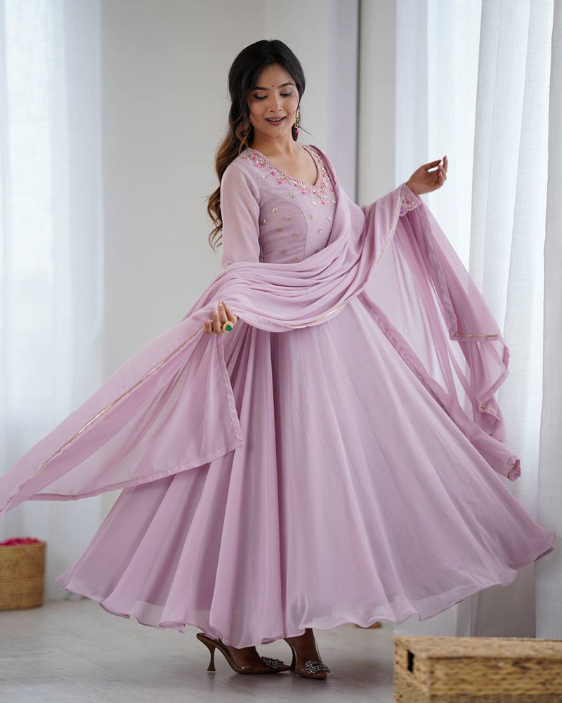 Regal Flamingo Light Pink Handwork Three Piece Anarkali Suit With Dupatta