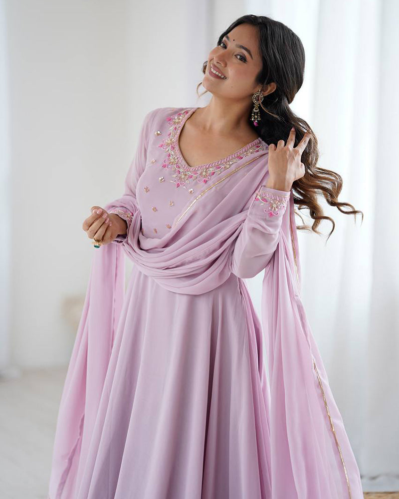 Regal Flamingo Light Pink Handwork Three Piece Anarkali Suit With Dupatta