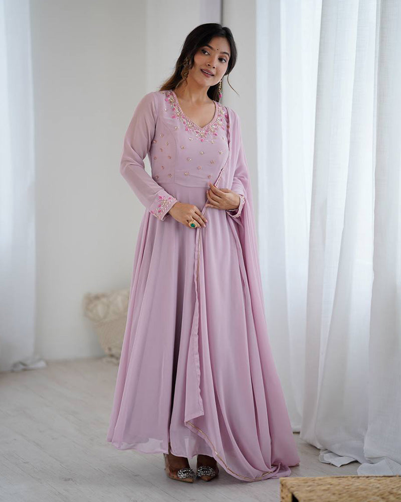 Regal Flamingo Light Pink Handwork Three Piece Anarkali Suit With Dupatta