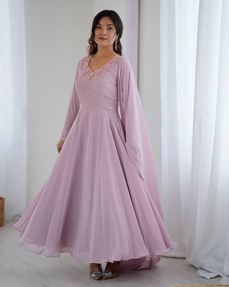 Regal Flamingo Light Pink Handwork Three Piece Anarkali Suit With Dupatta