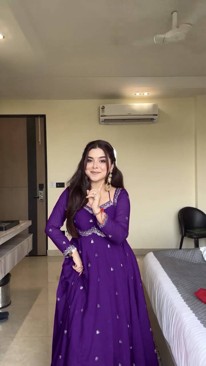 Royal Purple Faux Georgette Embroidery Worked Anarkali Suit With Dupatta