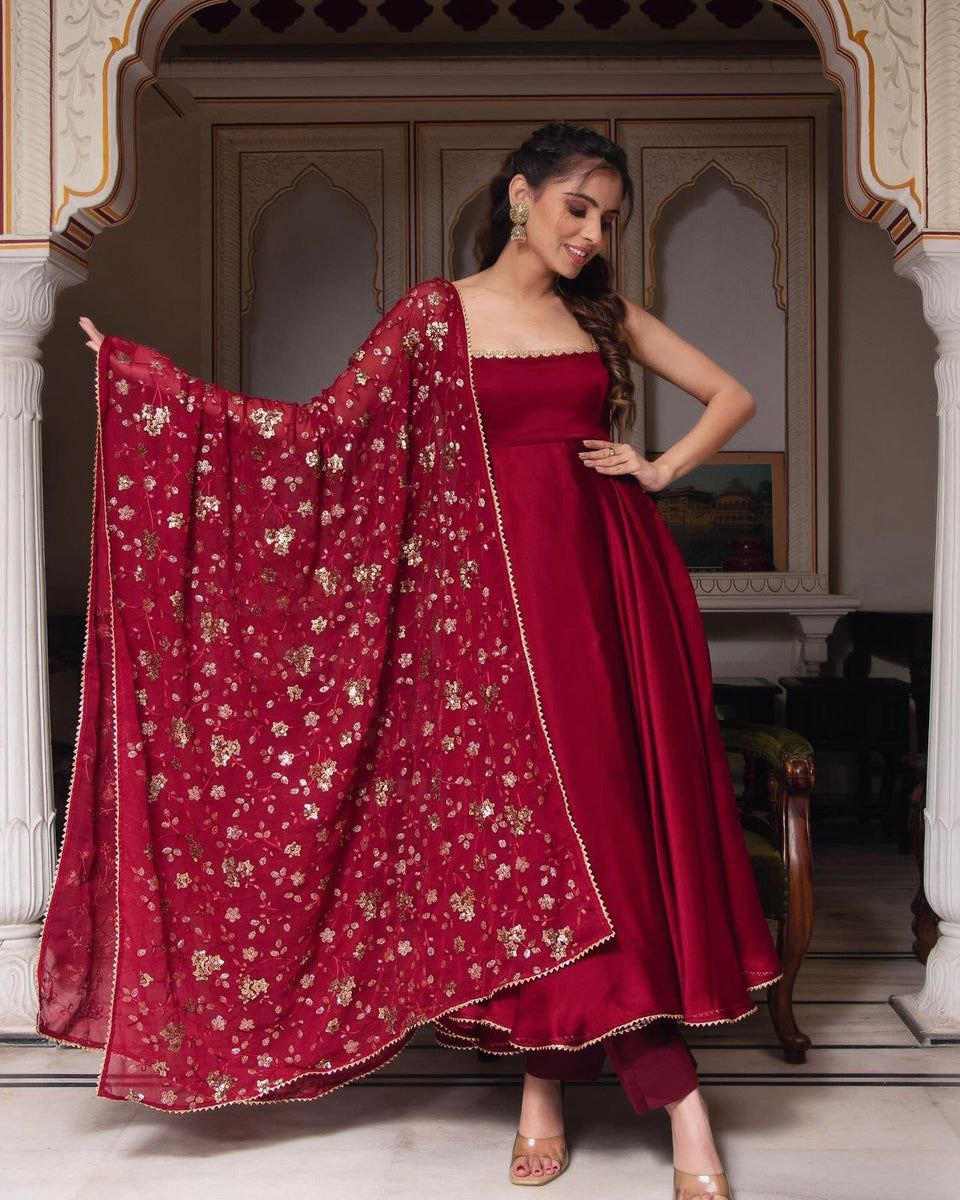 Sajika Maroon Anarkali Gown Suit Set