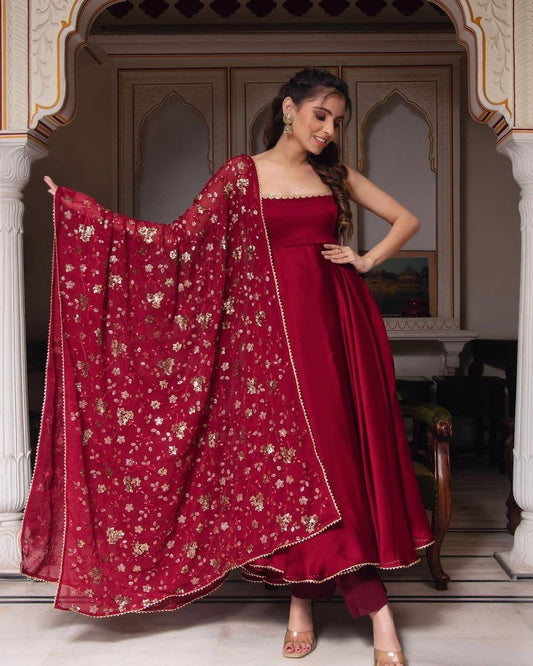 Sajika Maroon Anarkali Gown Suit Set