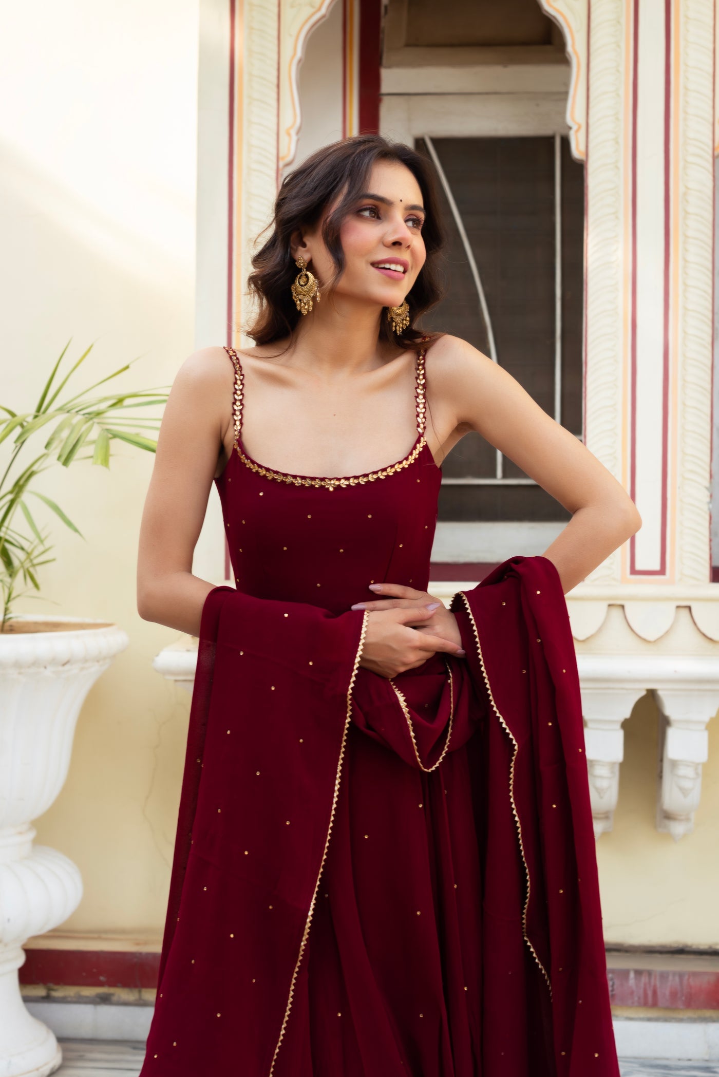 Stylish Maroon Georgette Anarkali Suit for Traditional Festive Look