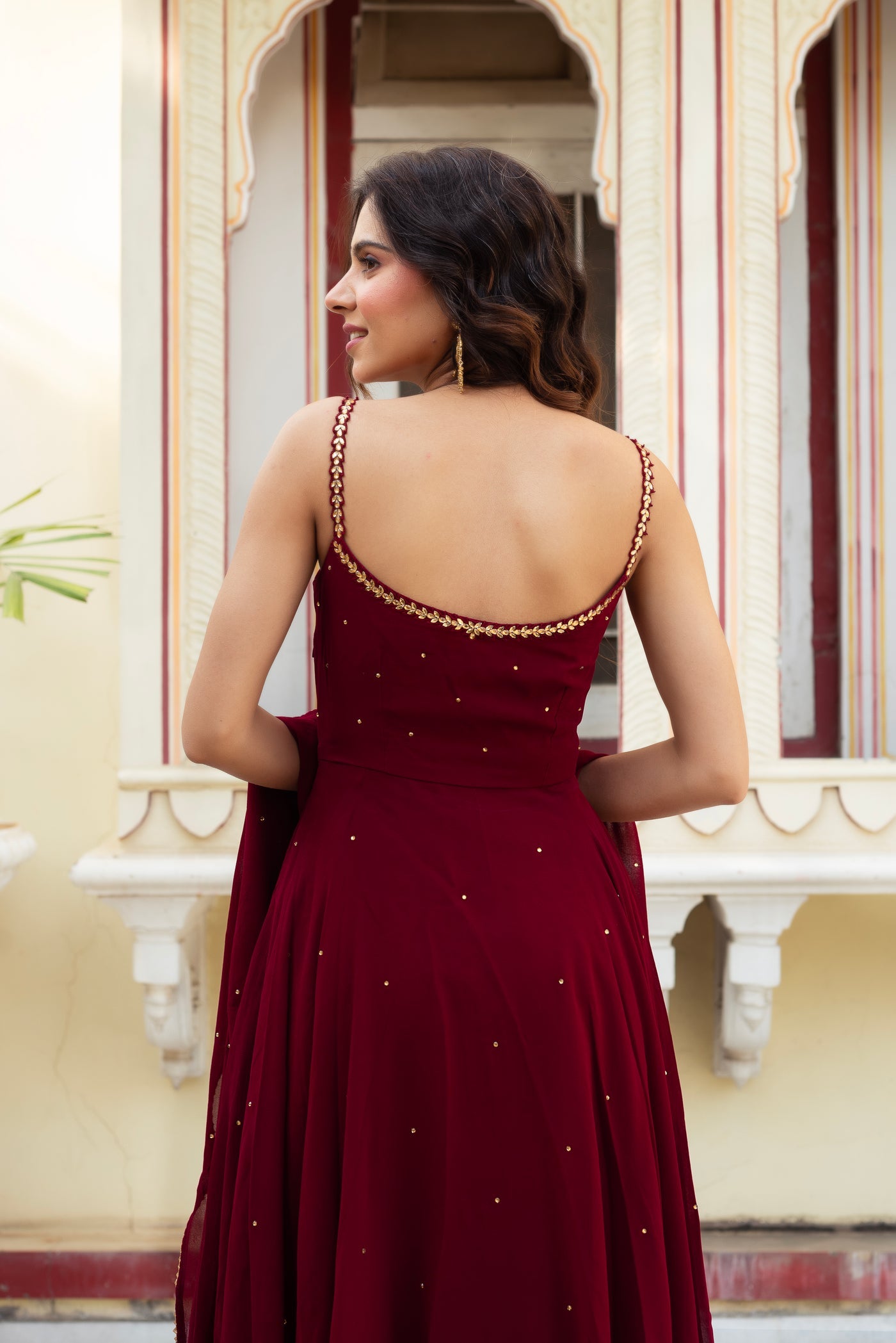 Stylish Maroon Georgette Anarkali Suit for Traditional Festive Look