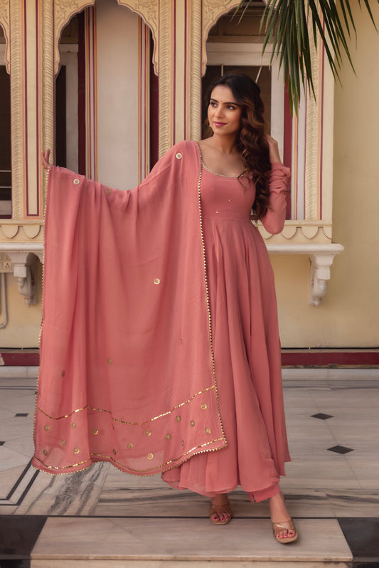 Stylish Peach Anarkali Dress with Dupatta for Party & Events