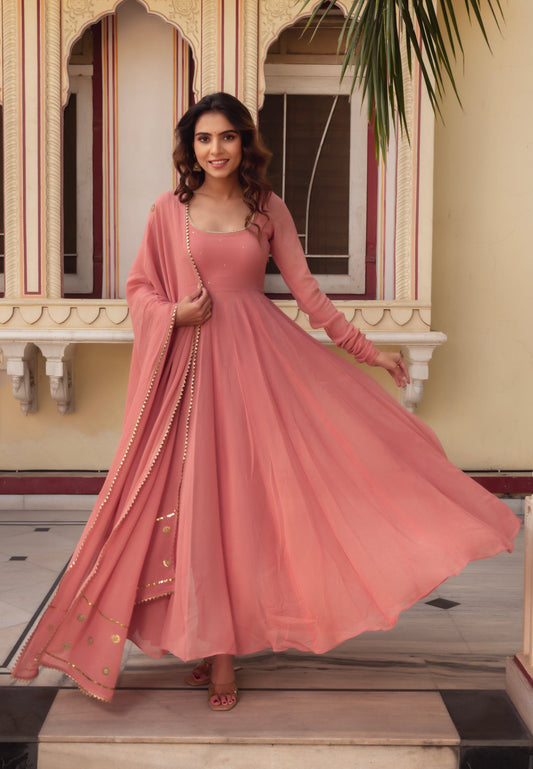 Stylish Peach Anarkali Dress with Dupatta for Party & Events