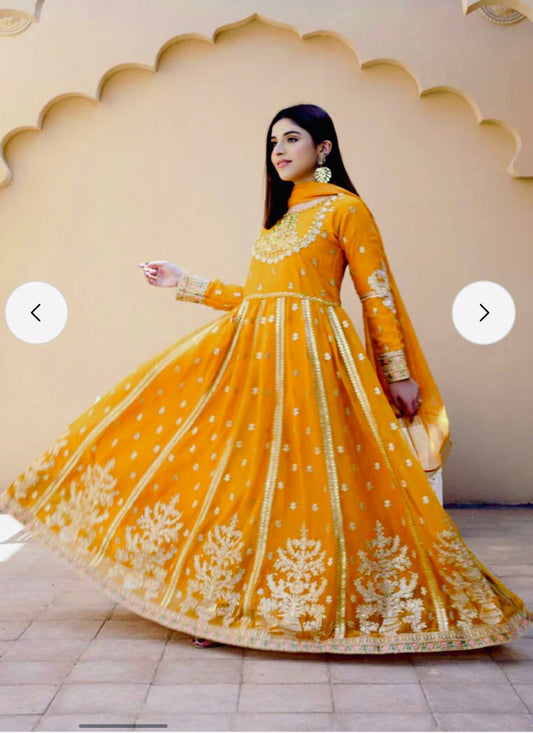 Sunehri Adaa - Mustard Embroidered Gown With Dupatta