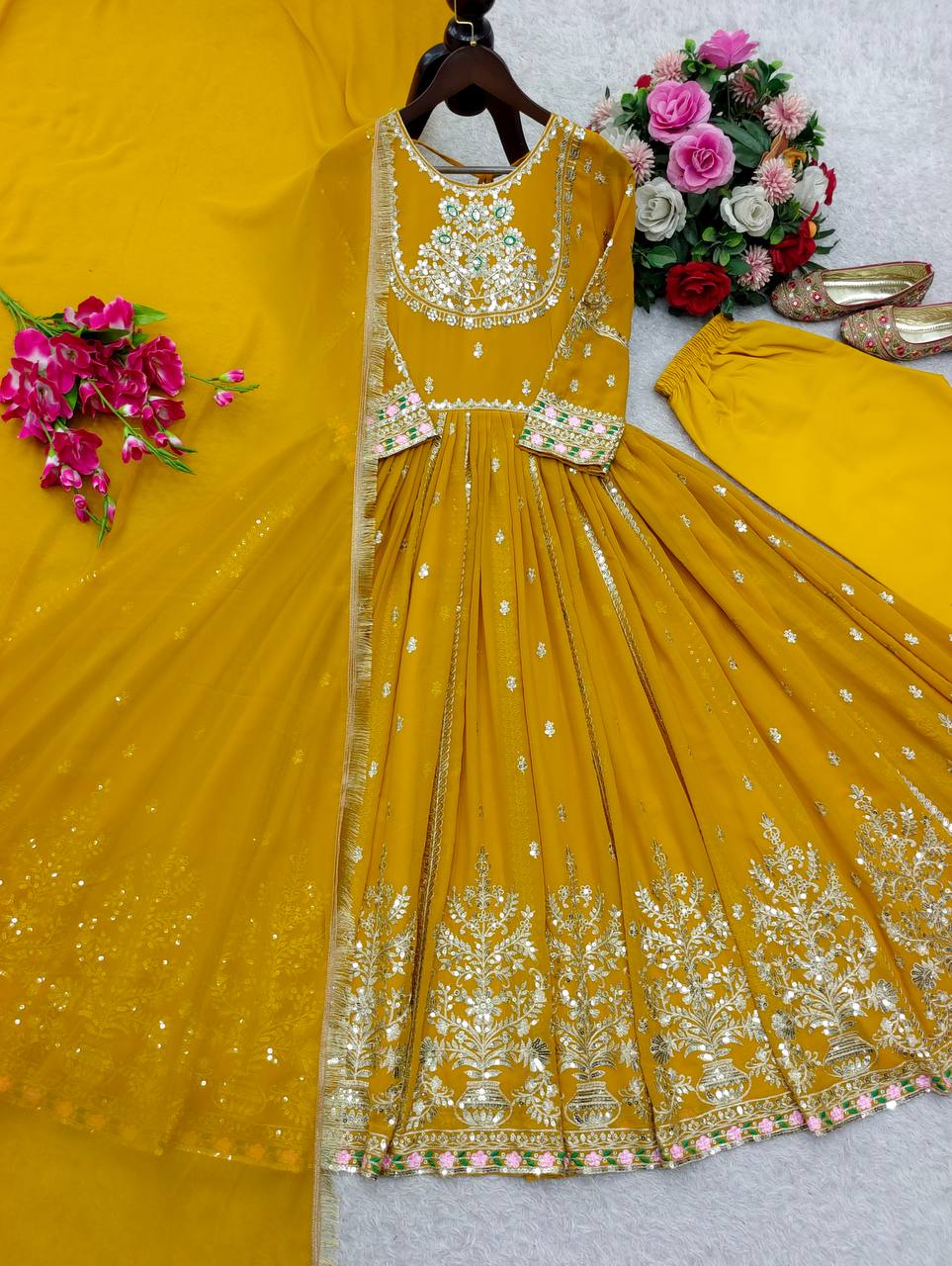 Sunehri Adaa - Mustard Embroidered Gown With Dupatta