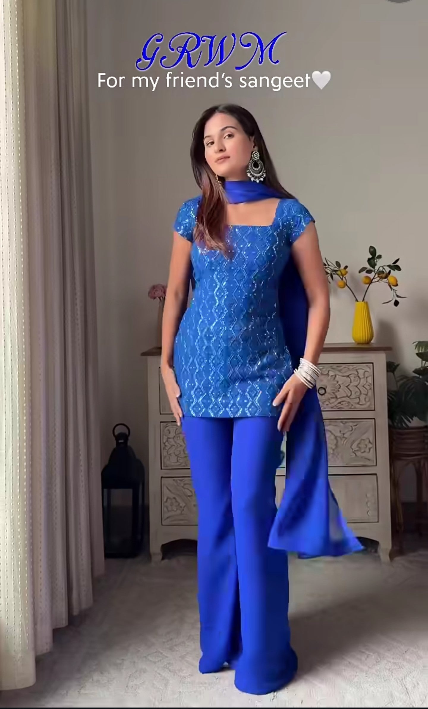 Tia Ocean Blue Embroidery Georgette Kurta set With Dupatta