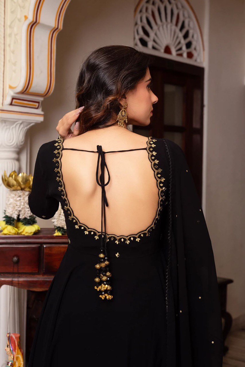 Trending Party Wear Handwork Black Color Anarkali Suit