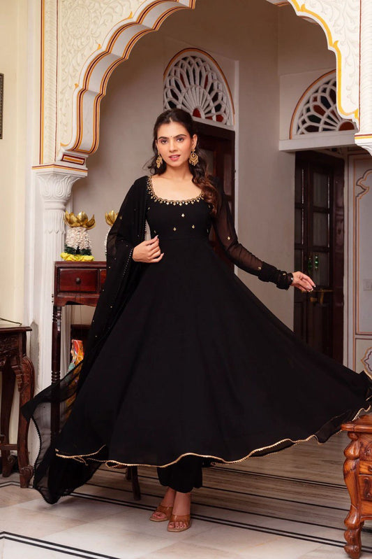 Trending Party Wear Handwork Black Color Anarkali Suit