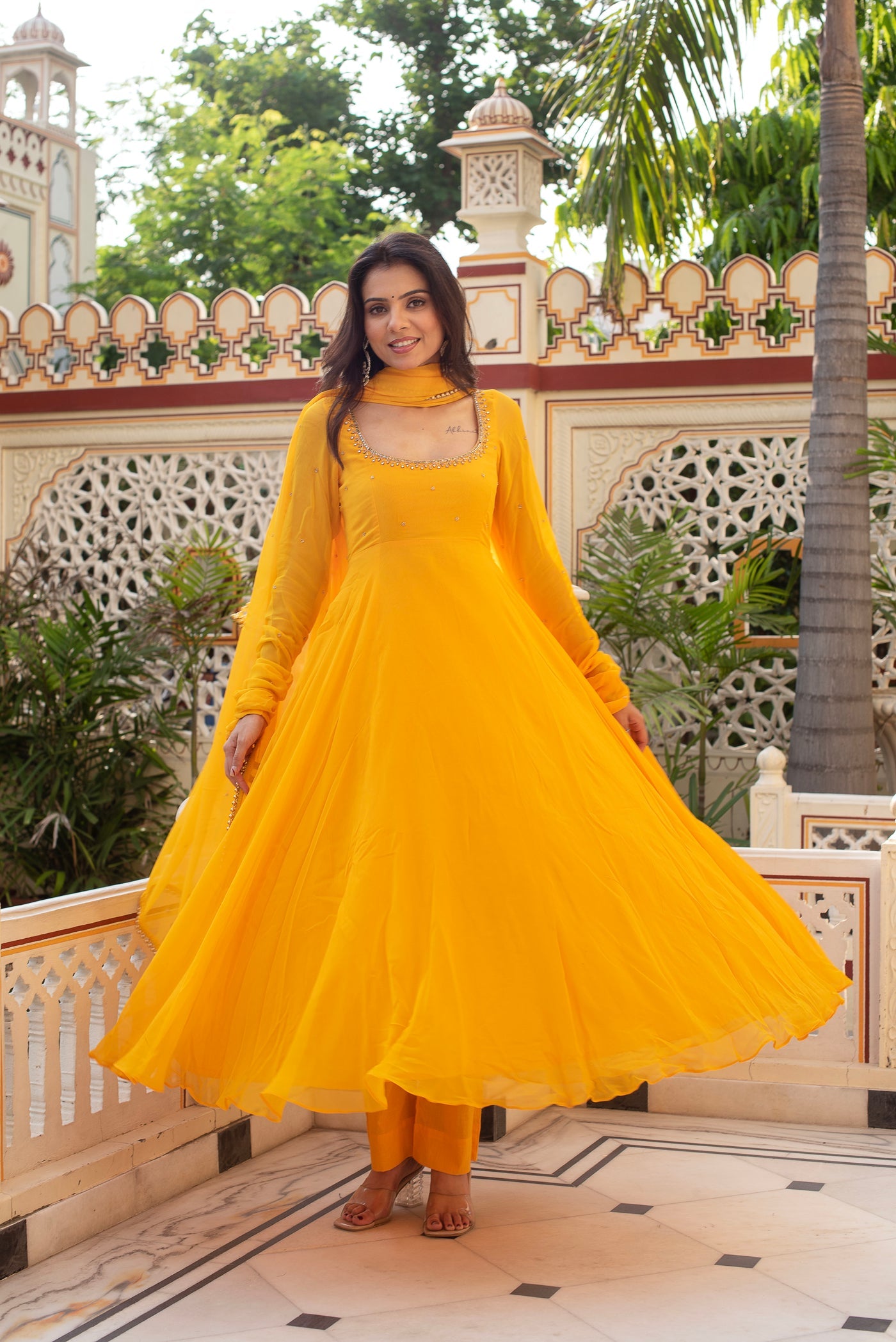 Vibrant Yellow Georgette Anarkali Suit for Haldi & Wedding