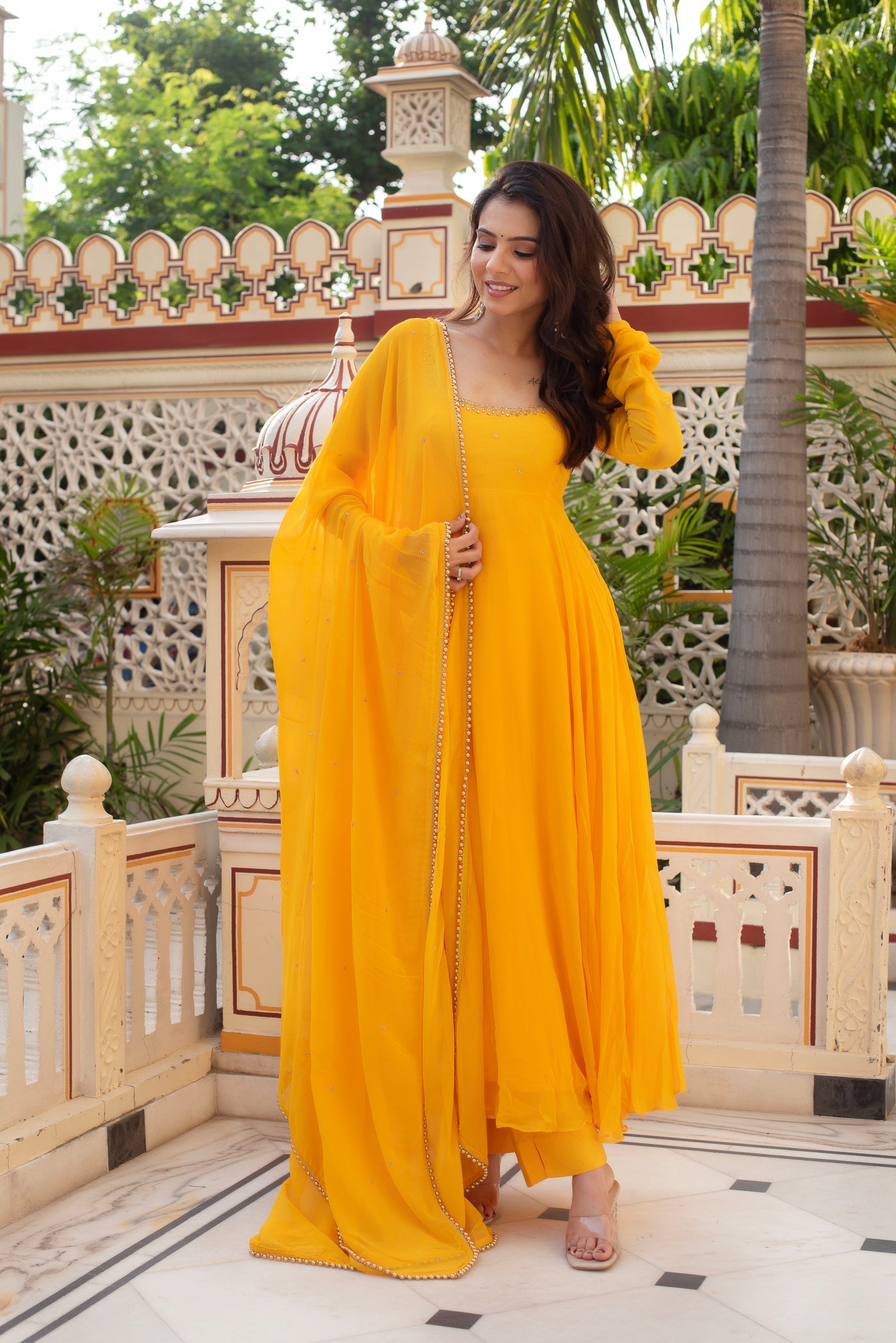 Vibrant Yellow Georgette Anarkali Suit for Haldi & Wedding