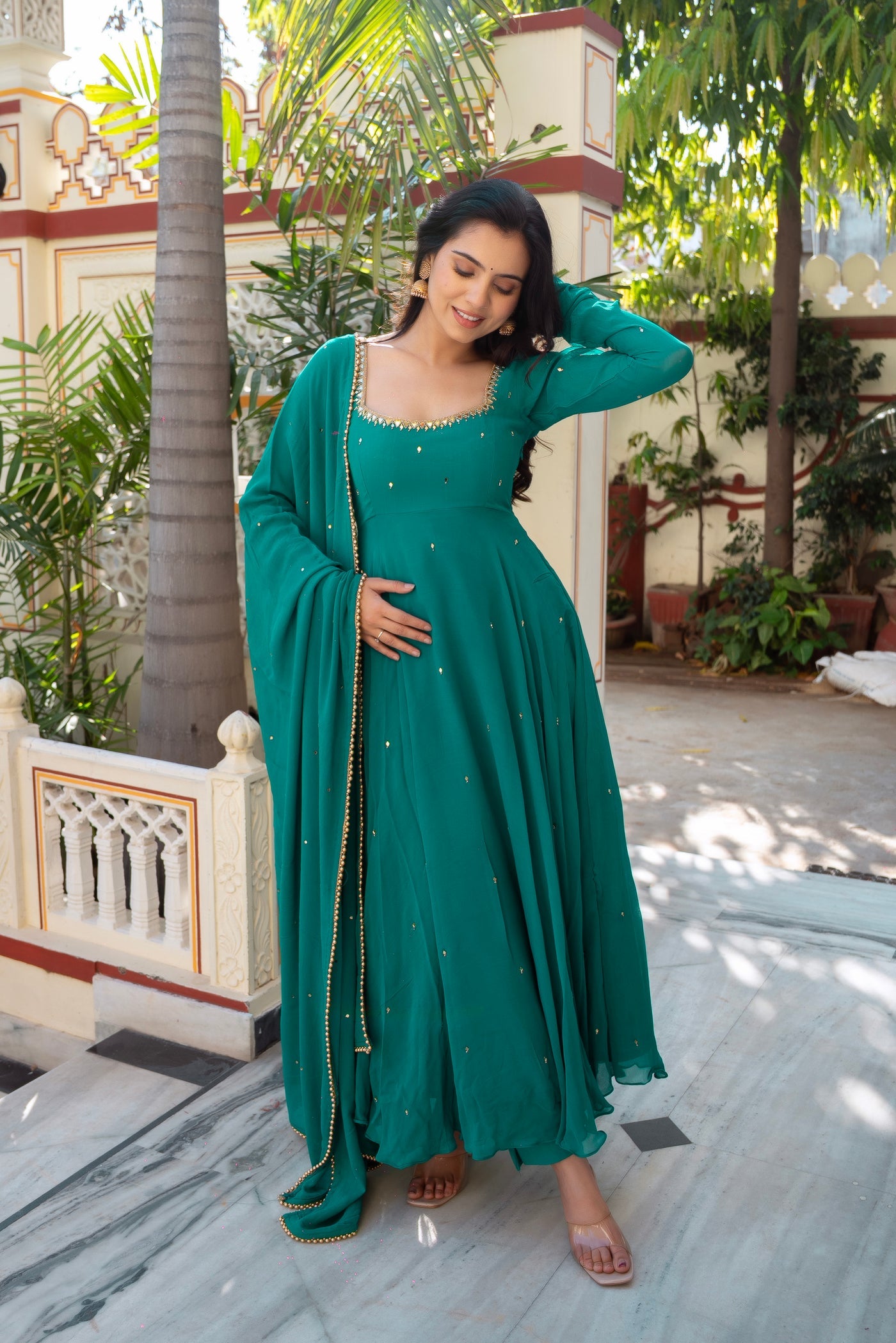 Vihana Morpich Embroidered Georgette Anarkali Suit Set With Dupatta