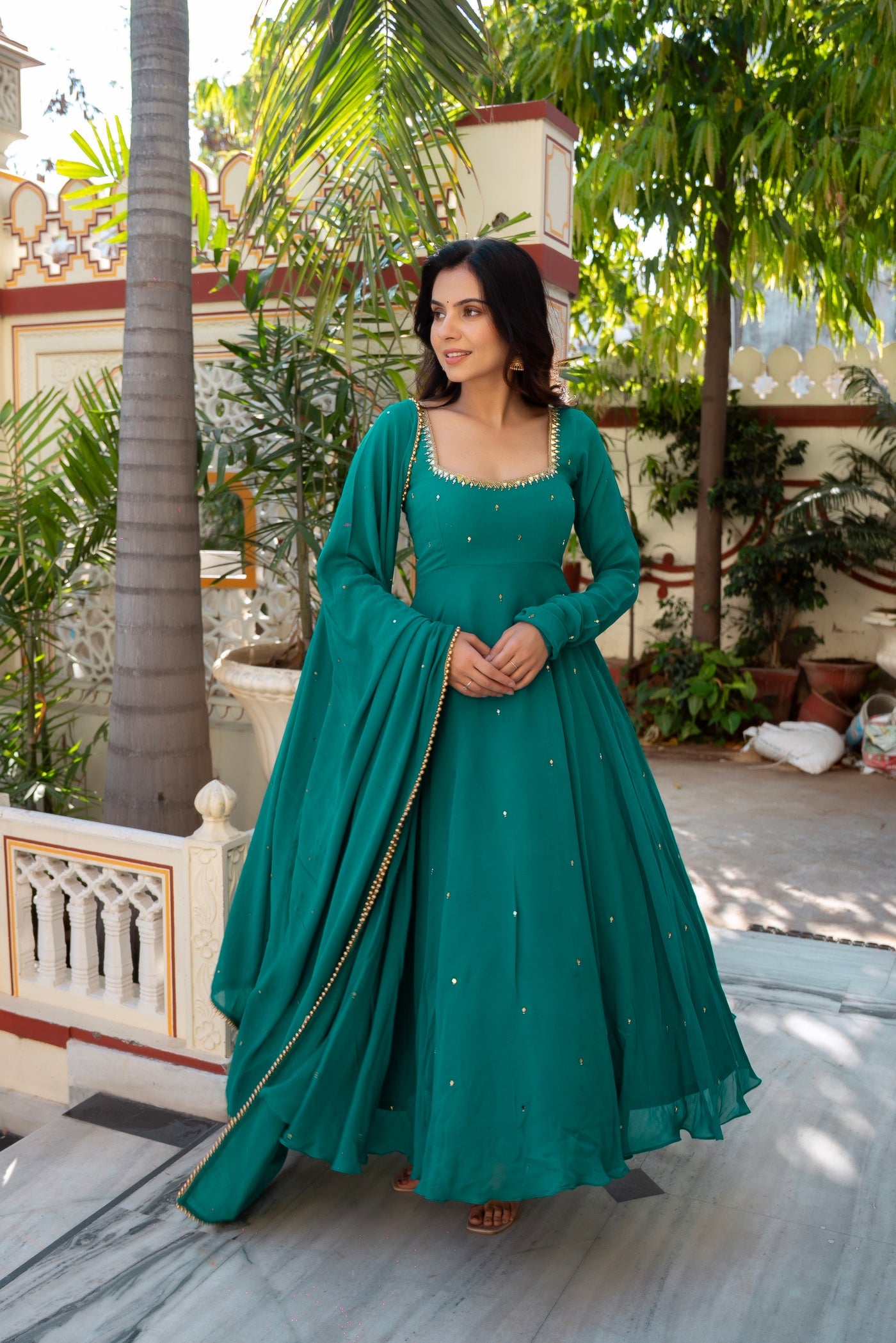 Vihana Morpich Embroidered Georgette Anarkali Suit Set With Dupatta