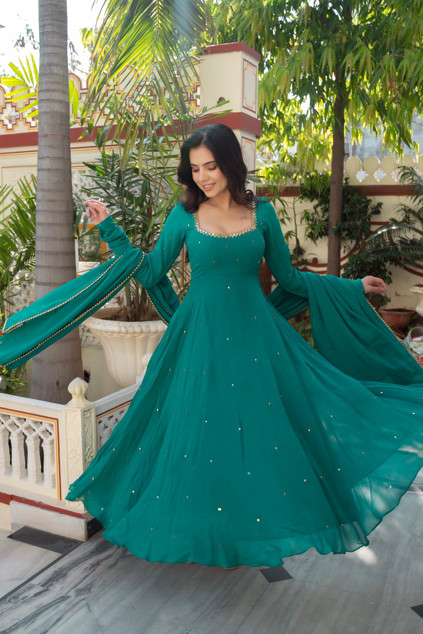 Vihana Morpich Embroidered Georgette Anarkali Suit Set With Dupatta