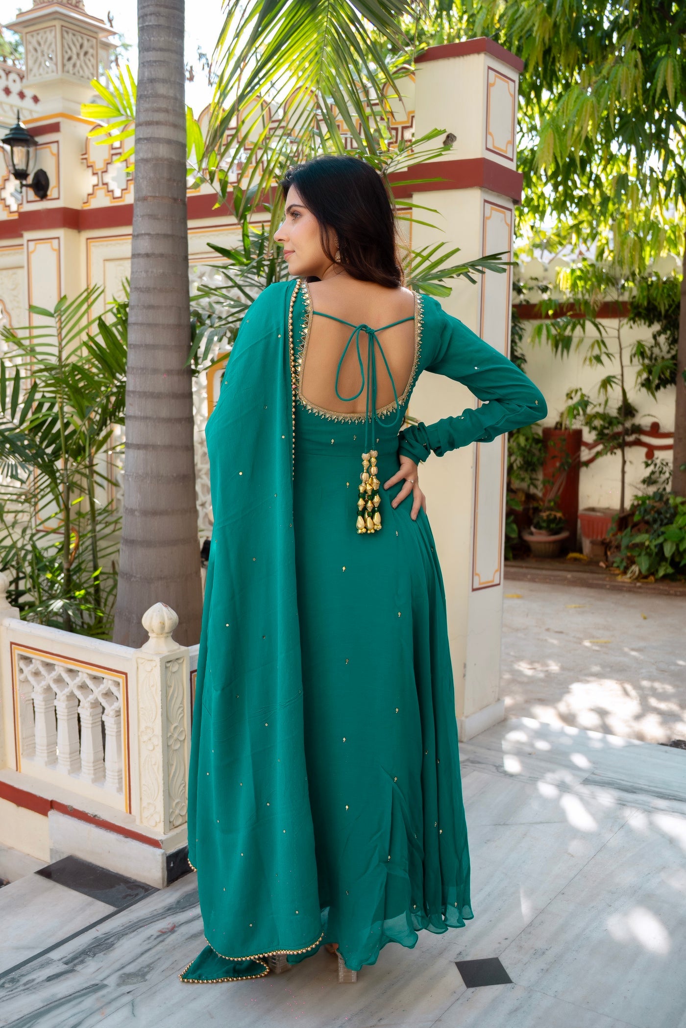 Vihana Morpich Embroidered Georgette Anarkali Suit Set With Dupatta