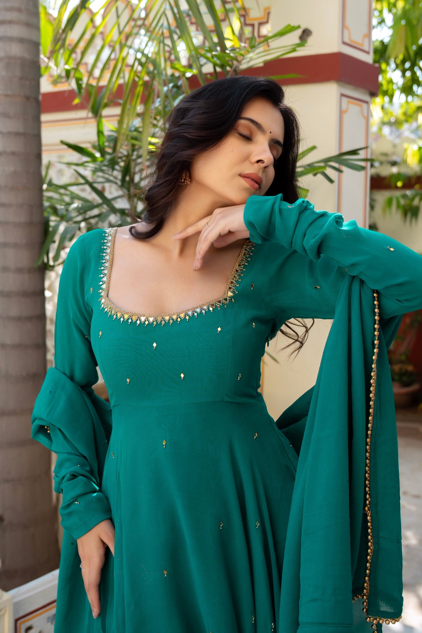 Vihana Morpich Embroidered Georgette Anarkali Suit Set With Dupatta